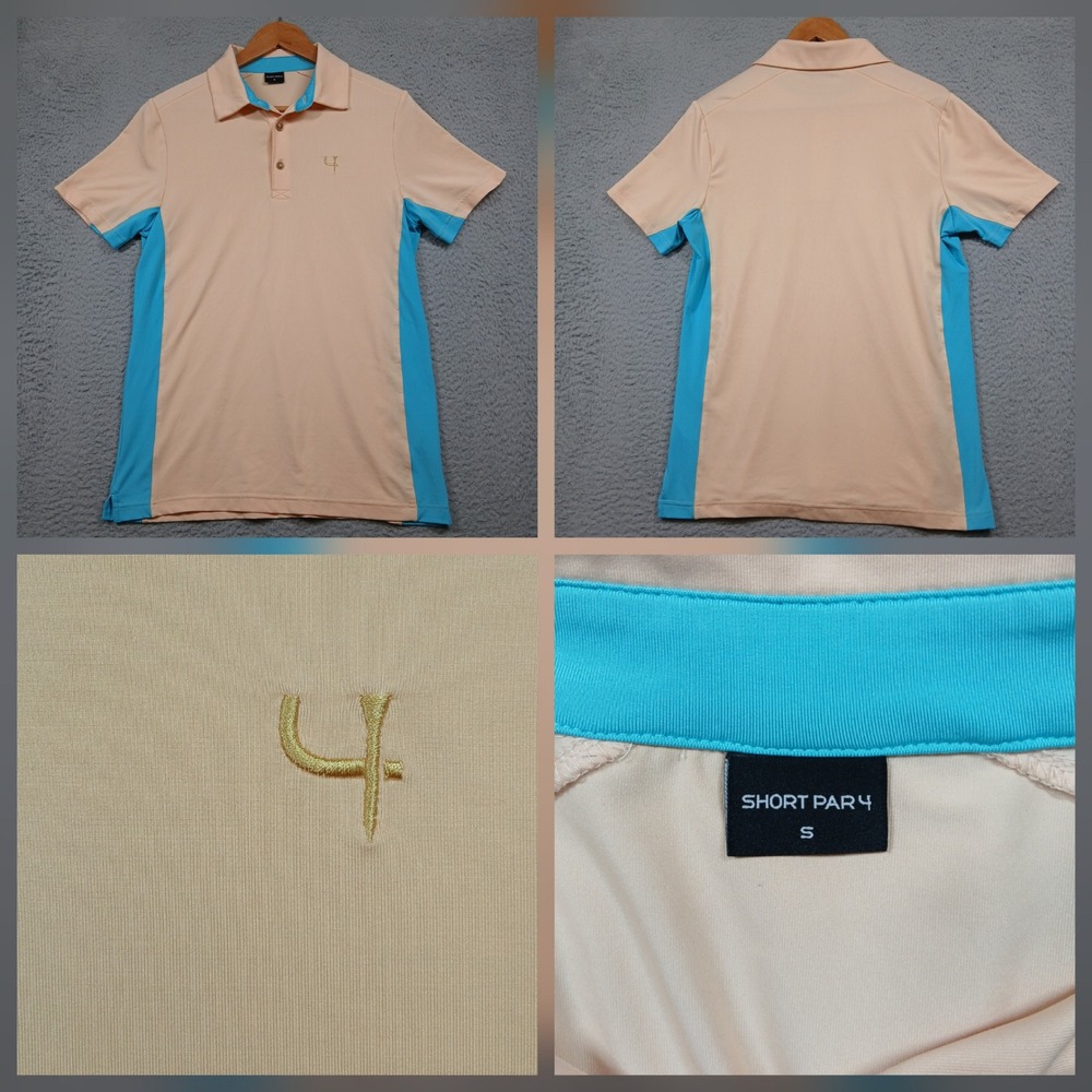 Short Par‎ 4 Golf Polo Mens S Peach Blue Colorblock Performance